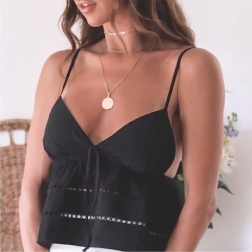 🍻🍵🍕🍍🍭 PAPERMOON crop top black cami peplum cotton crochet eyelet CLOSEOUT